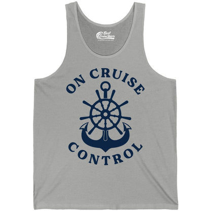 On Cruise Control Shirt - Funny Cruise Vacation Nautical Captain Tee (Tank Top) in Athletic Heather - On Cruise Control Nautical Captain Wheel Funny Cruise Shirt