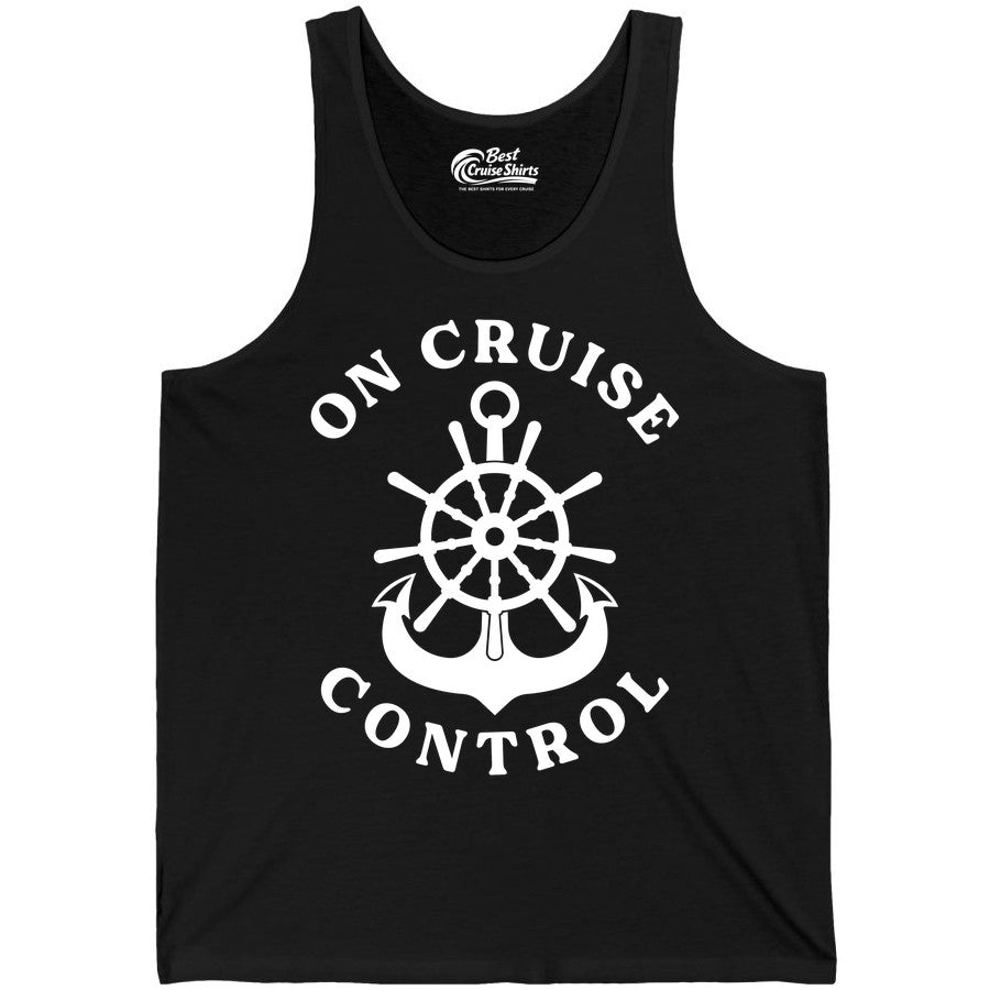 On Cruise Control Shirt - Funny Cruise Vacation Nautical Captain Tee (Tank Top) in Black - On Cruise Control Nautical Captain Wheel Funny Cruise Shirt