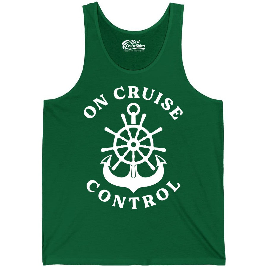On Cruise Control Shirt - Funny Cruise Vacation Nautical Captain Tee (Tank Top) in Kelly - On Cruise Control Nautical Captain Wheel Funny Cruise Shirt