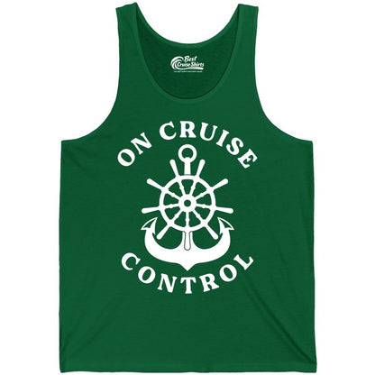 On Cruise Control Shirt - Funny Cruise Vacation Nautical Captain Tee (Tank Top) in Kelly - On Cruise Control Nautical Captain Wheel Funny Cruise Shirt