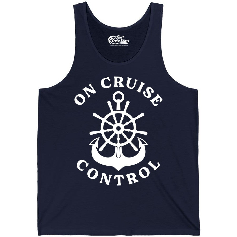 On Cruise Control Shirt - Funny Cruise Vacation Nautical Captain Tee (Tank Top) in Navy - On Cruise Control Nautical Captain Wheel Funny Cruise Shirt