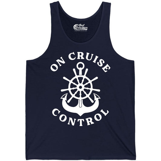 On Cruise Control Shirt - Funny Cruise Vacation Nautical Captain Tee (Tank Top) in Navy - On Cruise Control Nautical Captain Wheel Funny Cruise Shirt