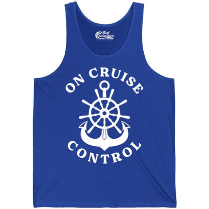 On Cruise Control Shirt - Funny Cruise Vacation Nautical Captain Tee (Tank Top) in True Royal - On Cruise Control Nautical Captain Wheel Funny Cruise Shirt