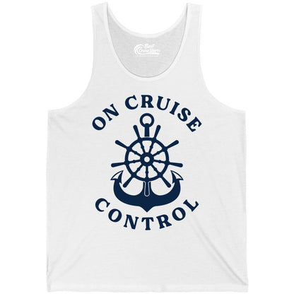 On Cruise Control Shirt - Funny Cruise Vacation Nautical Captain Tee (Tank Top) in White - On Cruise Control Nautical Captain Wheel Funny Cruise Shirt