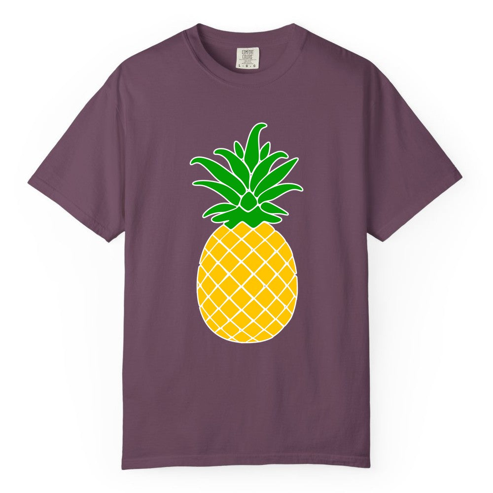 Pineapple Graphic Shirt - Tropical Fruit Apparel for Summer Fun (Comfort Color) in Berry - Cartoon Pineapple Graphic Shirt - Bold Tropical Fruit Summer Tee