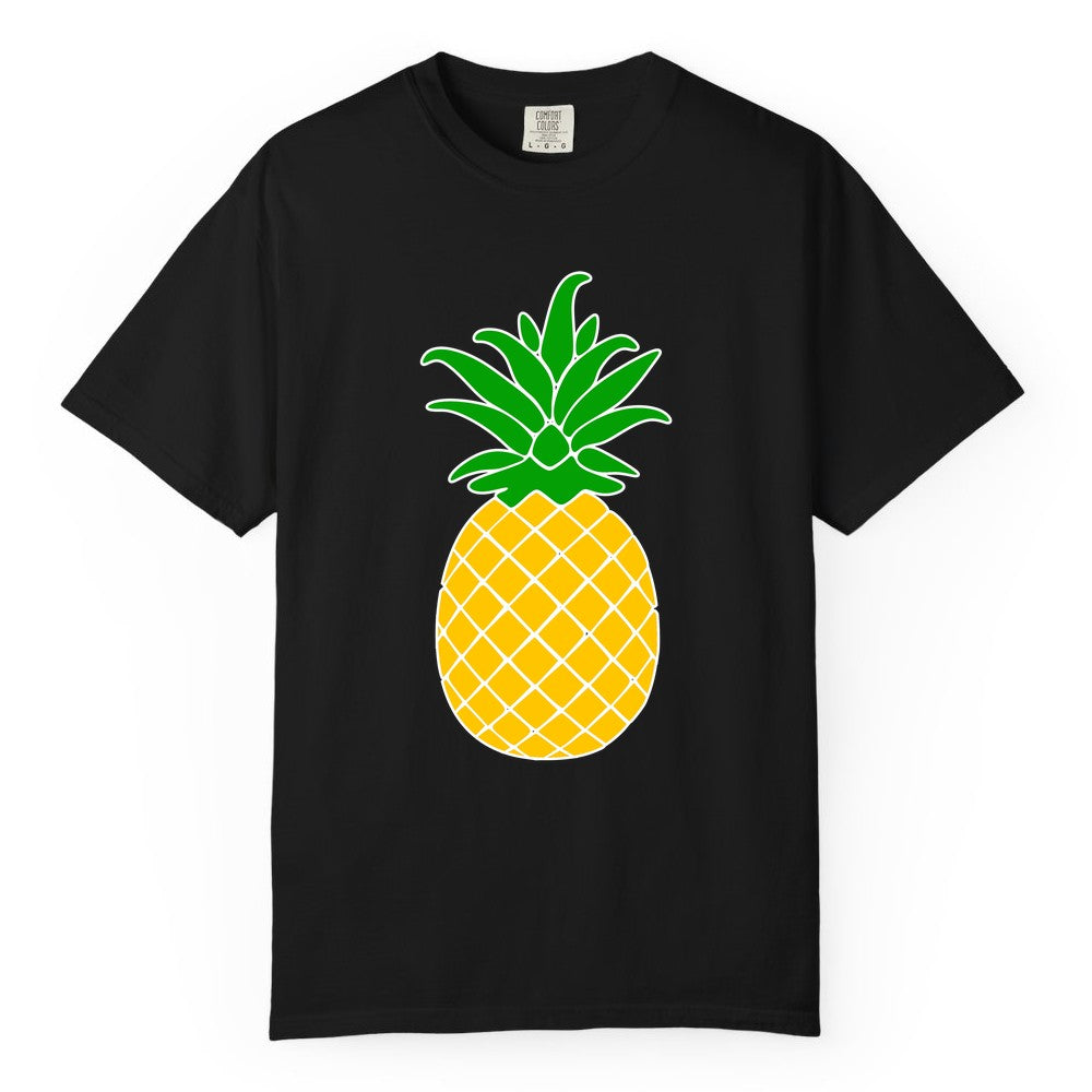 Pineapple Graphic Shirt - Tropical Fruit Apparel for Summer Fun (Comfort Color) in Black - Cartoon Pineapple Graphic Shirt - Bold Tropical Fruit Summer Tee