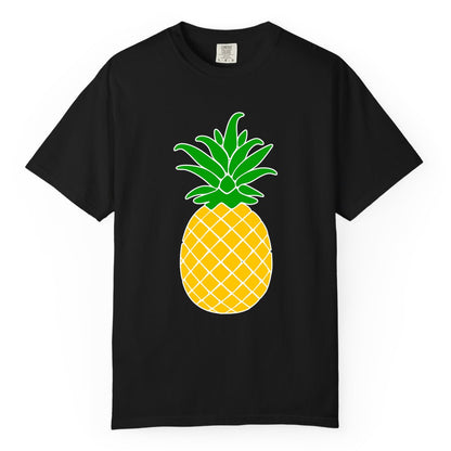 Pineapple Graphic Shirt - Tropical Fruit Apparel for Summer Fun (Comfort Color) in Black - Cartoon Pineapple Graphic Shirt - Bold Tropical Fruit Summer Tee