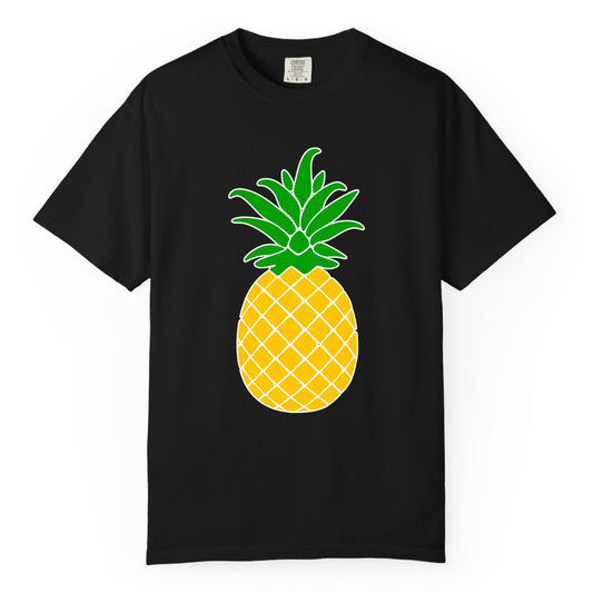 Pineapple Graphic Shirt - Tropical Fruit Apparel for Summer Fun (Comfort Color) in Black - Cartoon Pineapple Graphic Shirt - Bold Tropical Fruit Summer Tee