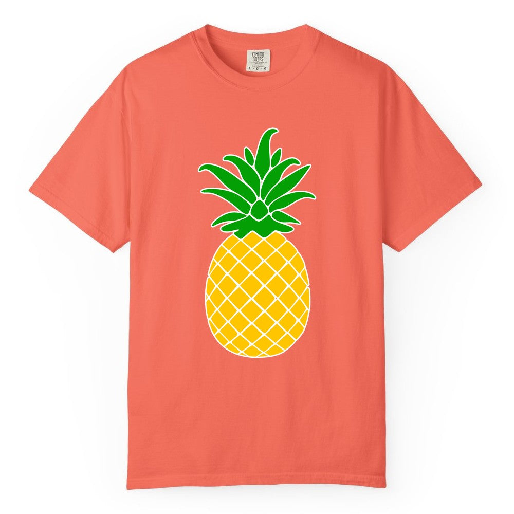 Pineapple Graphic Shirt - Tropical Fruit Apparel for Summer Fun (Comfort Color) in Bright Salmon - Cartoon Pineapple Graphic Shirt - Bold Tropical Fruit Summer Tee