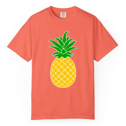 Pineapple Graphic Shirt - Tropical Fruit Apparel for Summer Fun (Comfort Color) in Bright Salmon - Cartoon Pineapple Graphic Shirt - Bold Tropical Fruit Summer Tee
