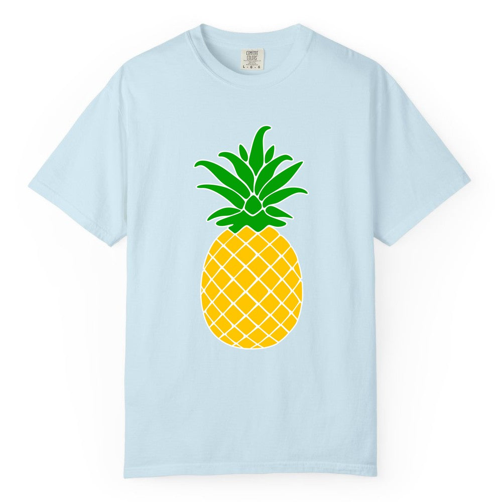 Pineapple Graphic Shirt - Tropical Fruit Apparel for Summer Fun (Comfort Color) in Chambray - Cartoon Pineapple Graphic Shirt - Bold Tropical Fruit Summer Tee