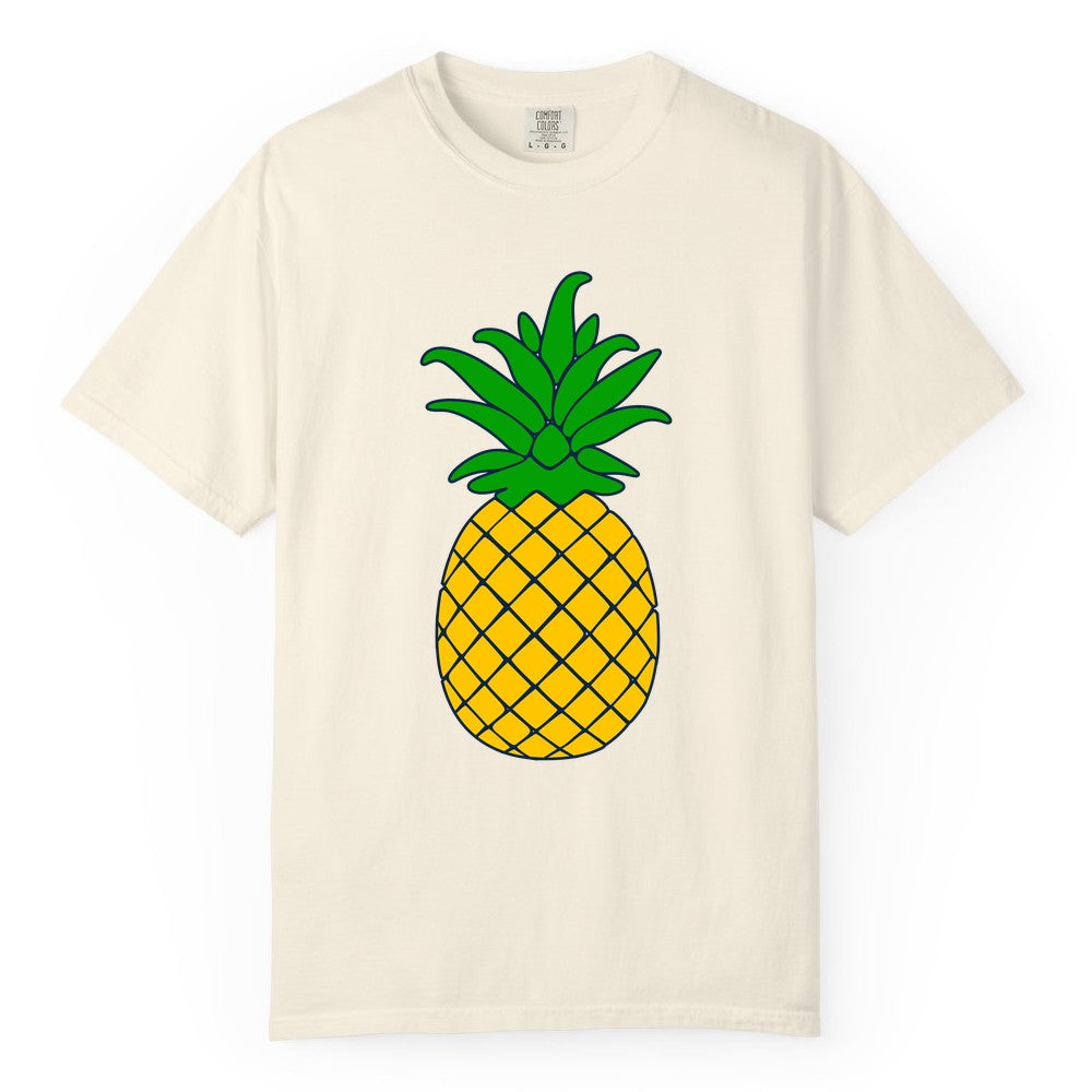 Pineapple Graphic Shirt - Tropical Fruit Apparel for Summer Fun (Comfort Color) in Ivory - Cartoon Pineapple Graphic Shirt - Bold Tropical Fruit Summer Tee