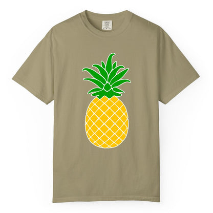 Pineapple Graphic Shirt - Tropical Fruit Apparel for Summer Fun (Comfort Color) in Khaki - Cartoon Pineapple Graphic Shirt - Bold Tropical Fruit Summer Tee