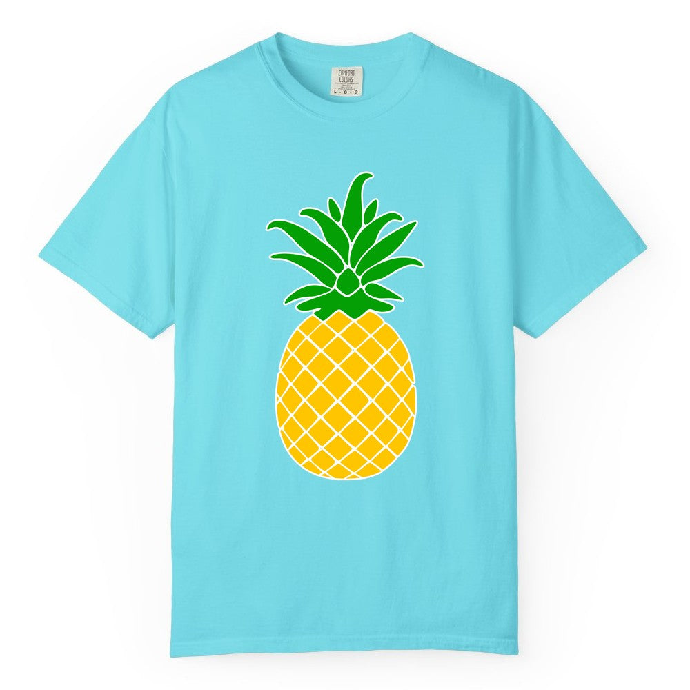 Pineapple Graphic Shirt - Tropical Fruit Apparel for Summer Fun (Comfort Color) in Lagoon Blue - Cartoon Pineapple Graphic Shirt - Bold Tropical Fruit Summer Tee