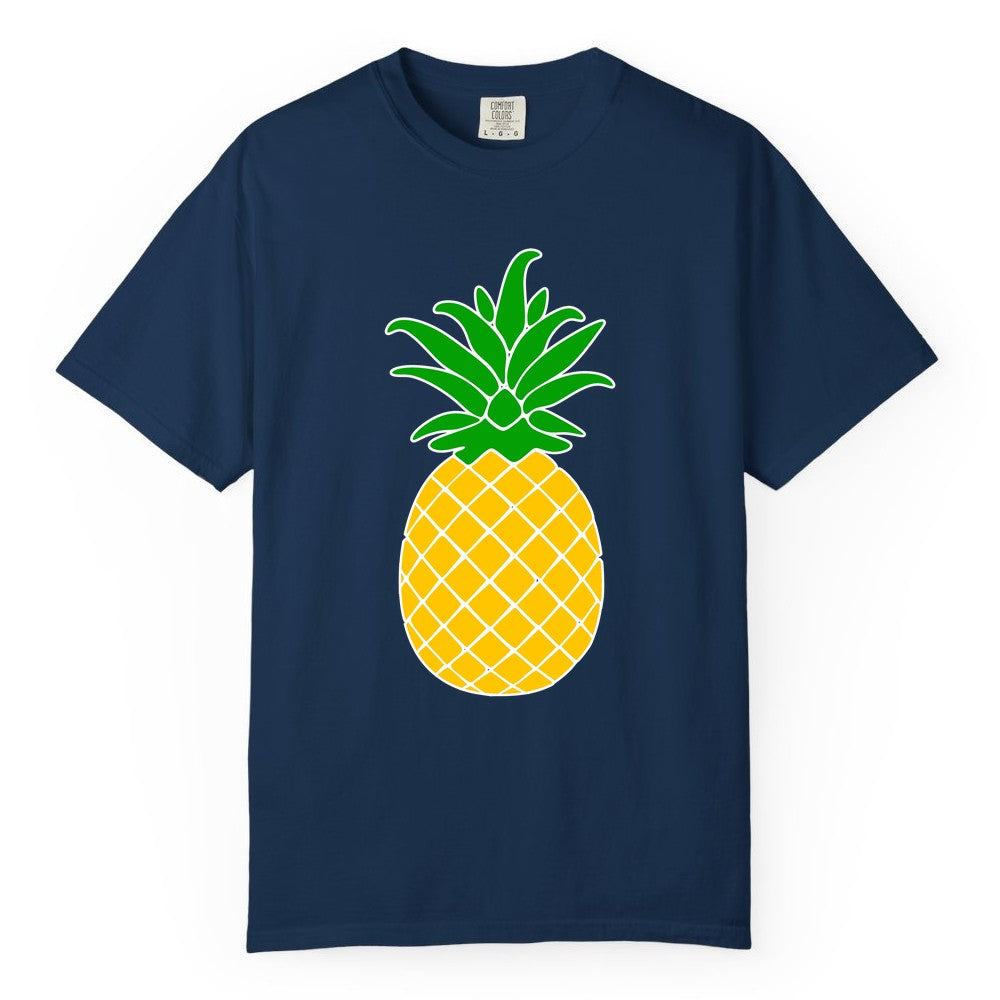 Pineapple Graphic Shirt - Tropical Fruit Apparel for Summer Fun (Comfort Color) in Navy - Cartoon Pineapple Graphic Shirt - Bold Tropical Fruit Summer Tee