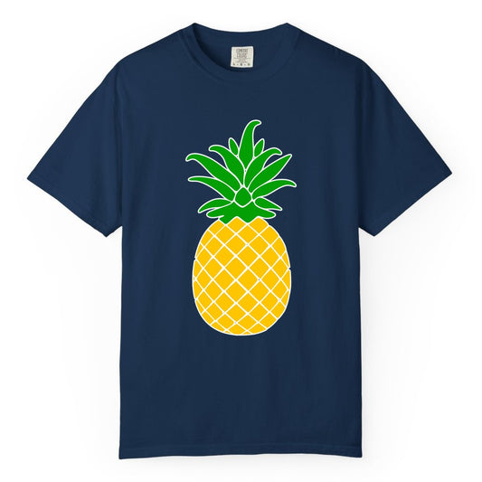 Pineapple Graphic Shirt - Tropical Fruit Apparel for Summer Fun (Comfort Color) in Navy - Cartoon Pineapple Graphic Shirt - Bold Tropical Fruit Summer Tee