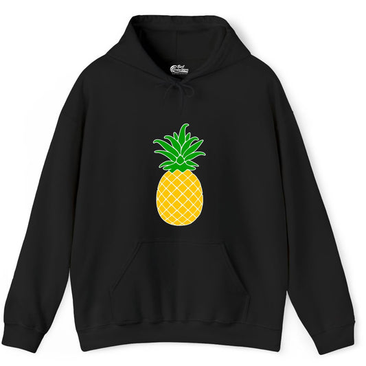 Pineapple Graphic Shirt - Tropical Fruit Apparel for Summer Fun (Hoodie) in Black - Cartoon Pineapple Graphic Shirt - Bold Tropical Fruit Summer Tee