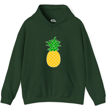 Pineapple Graphic Shirt - Tropical Fruit Apparel for Summer Fun (Hoodie) in Forest Green - Cartoon Pineapple Graphic Shirt - Bold Tropical Fruit Summer Tee