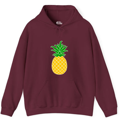 Pineapple Graphic Shirt - Tropical Fruit Apparel for Summer Fun (Hoodie) in Maroon - Cartoon Pineapple Graphic Shirt - Bold Tropical Fruit Summer Tee