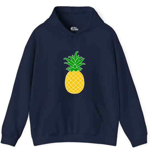 Pineapple Graphic Shirt - Tropical Fruit Apparel for Summer Fun (Hoodie) in Navy - Cartoon Pineapple Graphic Shirt - Bold Tropical Fruit Summer Tee