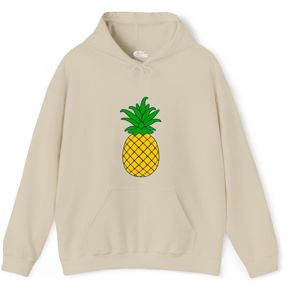 Pineapple Graphic Shirt - Tropical Fruit Apparel for Summer Fun (Hoodie) in Sand - Cartoon Pineapple Graphic Shirt - Bold Tropical Fruit Summer Tee