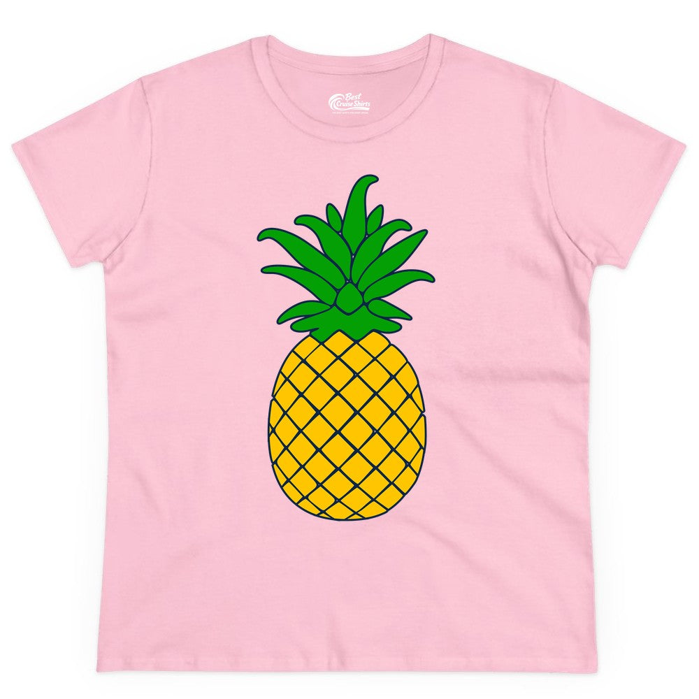 Pineapple Graphic Shirt - Tropical Fruit Apparel for Summer Fun (Ladies Tee) in Light Pink - Cartoon Pineapple Graphic Shirt - Bold Tropical Fruit Summer Tee