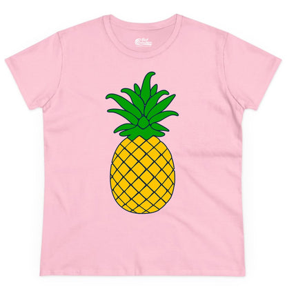 Pineapple Graphic Shirt - Tropical Fruit Apparel for Summer Fun (Ladies Tee) in Light Pink - Cartoon Pineapple Graphic Shirt - Bold Tropical Fruit Summer Tee