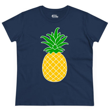 Pineapple Graphic Shirt - Tropical Fruit Apparel for Summer Fun (Ladies Tee) in Navy - Cartoon Pineapple Graphic Shirt - Bold Tropical Fruit Summer Tee