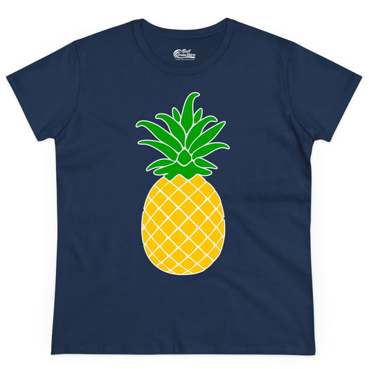 Pineapple Graphic Shirt - Tropical Fruit Apparel for Summer Fun (Ladies Tee) in Navy - Cartoon Pineapple Graphic Shirt - Bold Tropical Fruit Summer Tee