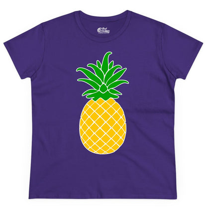 Pineapple Graphic Shirt - Tropical Fruit Apparel for Summer Fun (Ladies Tee) in Purple - Cartoon Pineapple Graphic Shirt - Bold Tropical Fruit Summer Tee