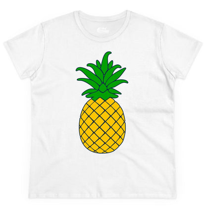 Pineapple Graphic Shirt - Tropical Fruit Apparel for Summer Fun (Ladies Tee) in White - Cartoon Pineapple Graphic Shirt - Bold Tropical Fruit Summer Tee