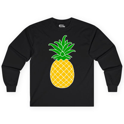Pineapple Graphic Shirt - Tropical Fruit Apparel for Summer Fun (Long Sleeve) in Black - Cartoon Pineapple Graphic Shirt - Bold Tropical Fruit Summer Tee
