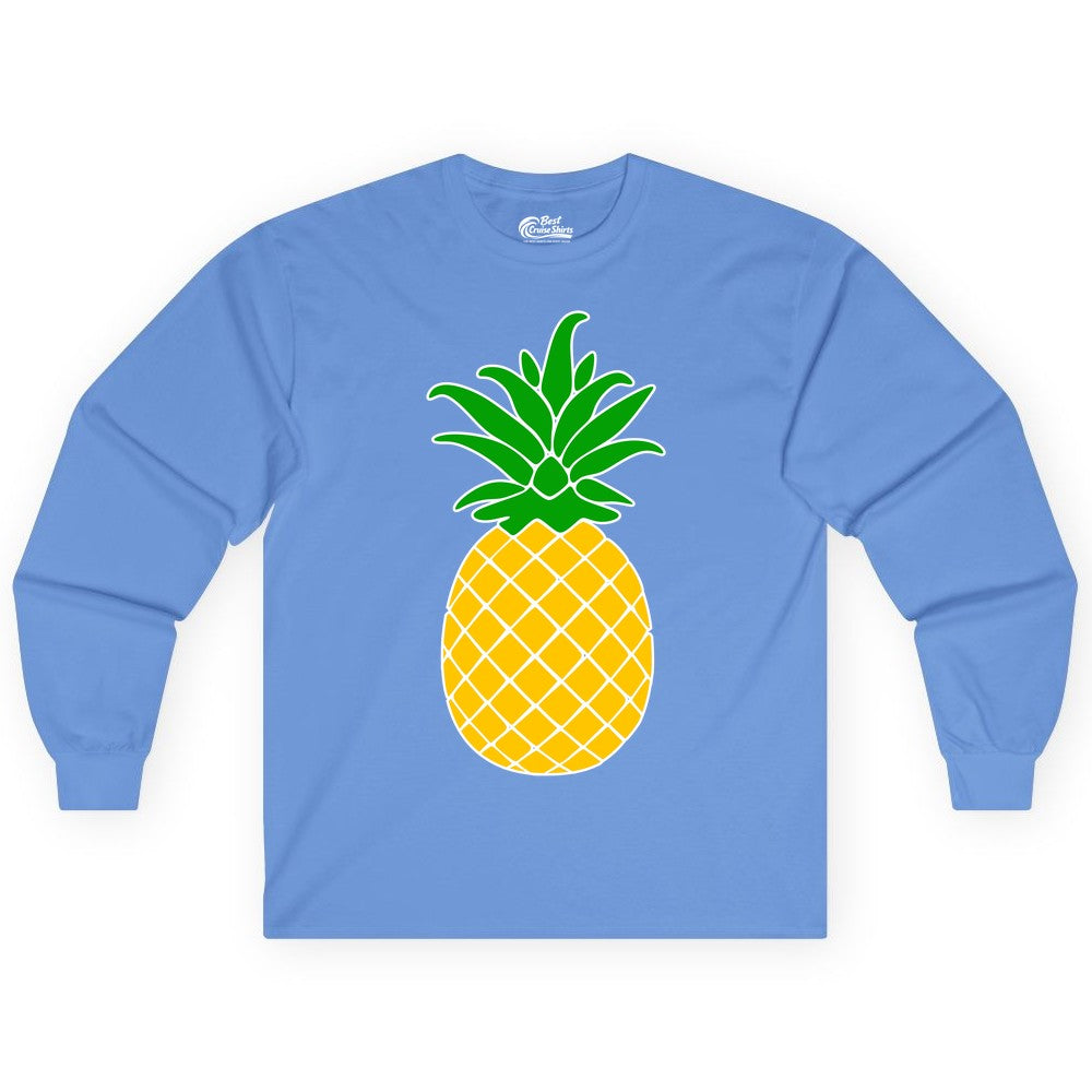 Pineapple Graphic Shirt - Tropical Fruit Apparel for Summer Fun (Long Sleeve) in Carolina Blue - Cartoon Pineapple Graphic Shirt - Bold Tropical Fruit Summer Tee