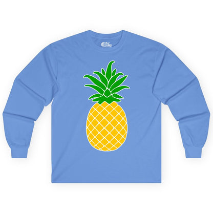 Pineapple Graphic Shirt - Tropical Fruit Apparel for Summer Fun (Long Sleeve) in Carolina Blue - Cartoon Pineapple Graphic Shirt - Bold Tropical Fruit Summer Tee