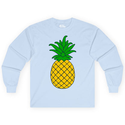 Pineapple Graphic Shirt - Tropical Fruit Apparel for Summer Fun (Long Sleeve) in Light Blue - Cartoon Pineapple Graphic Shirt - Bold Tropical Fruit Summer Tee