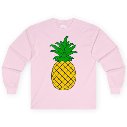 Pineapple Graphic Shirt - Tropical Fruit Apparel for Summer Fun (Long Sleeve) in Light Pink - Cartoon Pineapple Graphic Shirt - Bold Tropical Fruit Summer Tee