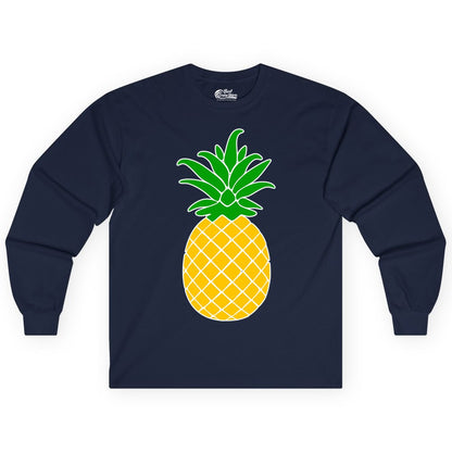 Pineapple Graphic Shirt - Tropical Fruit Apparel for Summer Fun (Long Sleeve) in Navy - Cartoon Pineapple Graphic Shirt - Bold Tropical Fruit Summer Tee