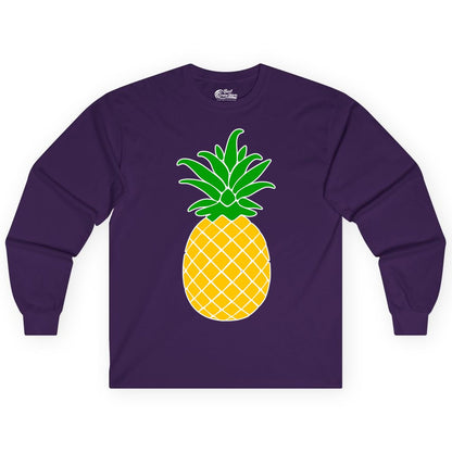 Pineapple Graphic Shirt - Tropical Fruit Apparel for Summer Fun (Long Sleeve) in Purple - Cartoon Pineapple Graphic Shirt - Bold Tropical Fruit Summer Tee