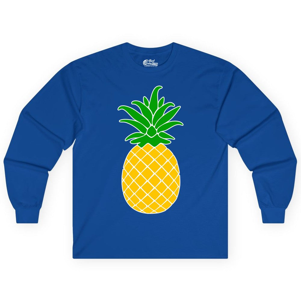 Pineapple Graphic Shirt - Tropical Fruit Apparel for Summer Fun (Long Sleeve) in Royal - Cartoon Pineapple Graphic Shirt - Bold Tropical Fruit Summer Tee