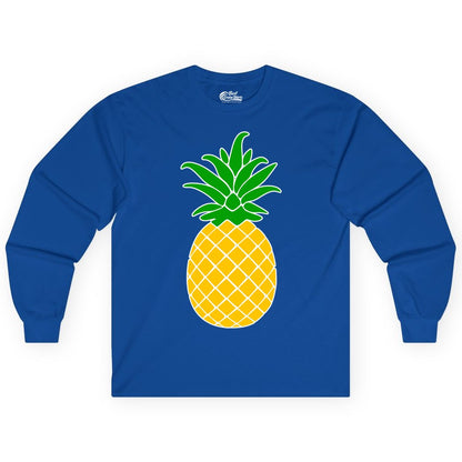 Pineapple Graphic Shirt - Tropical Fruit Apparel for Summer Fun (Long Sleeve) in Royal - Cartoon Pineapple Graphic Shirt - Bold Tropical Fruit Summer Tee