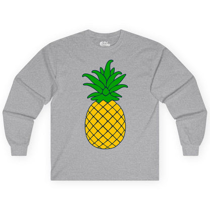 Pineapple Graphic Shirt - Tropical Fruit Apparel for Summer Fun (Long Sleeve) in Sport Grey - Cartoon Pineapple Graphic Shirt - Bold Tropical Fruit Summer Tee