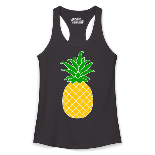 Pineapple Graphic Shirt - Tropical Fruit Apparel for Summer Fun (Ladies Tank) in Black - Cartoon Pineapple Graphic Shirt - Bold Tropical Fruit Summer Tee
