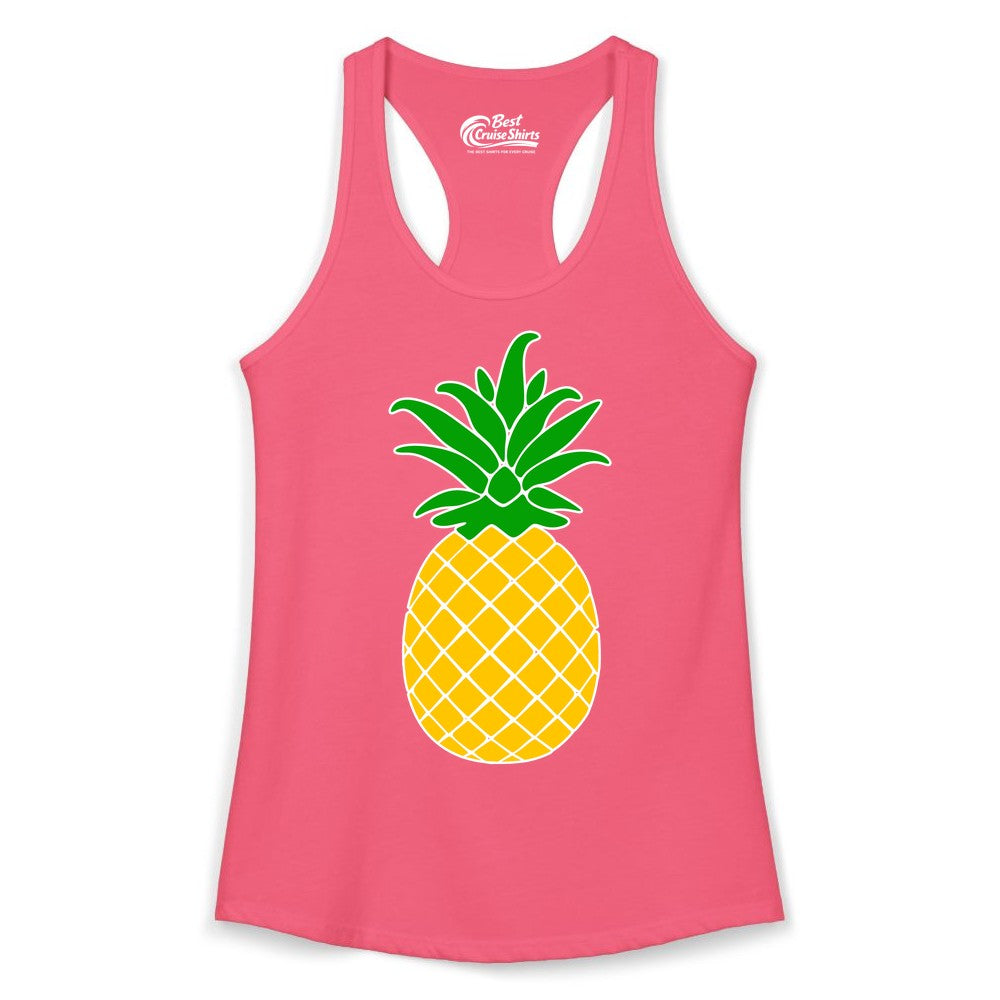 Pineapple Graphic Shirt - Tropical Fruit Apparel for Summer Fun (Ladies Tank) in Hot Pink - Cartoon Pineapple Graphic Shirt - Bold Tropical Fruit Summer Tee
