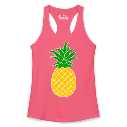 Pineapple Graphic Shirt - Tropical Fruit Apparel for Summer Fun (Ladies Tank) in Hot Pink - Cartoon Pineapple Graphic Shirt - Bold Tropical Fruit Summer Tee