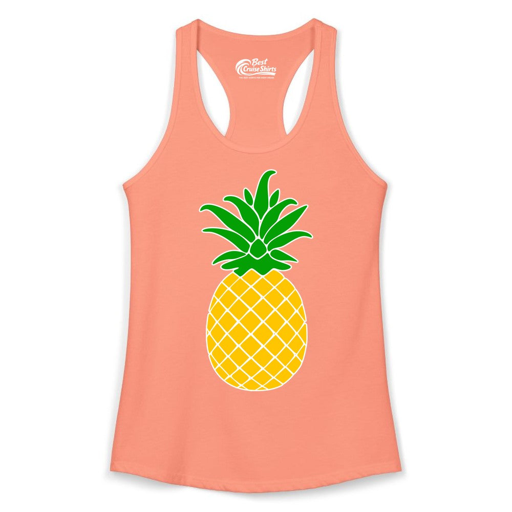 Pineapple Graphic Shirt - Tropical Fruit Apparel for Summer Fun (Ladies Tank) in Solid Light Orange - Cartoon Pineapple Graphic Shirt - Bold Tropical Fruit Summer Tee