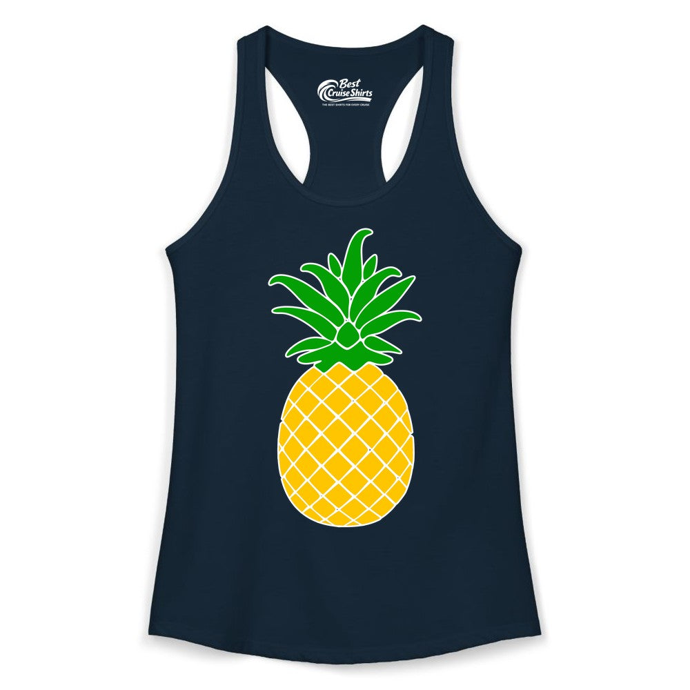 Pineapple Graphic Shirt - Tropical Fruit Apparel for Summer Fun (Ladies Tank) in Solid Midnight Navy - Cartoon Pineapple Graphic Shirt - Bold Tropical Fruit Summer Tee
