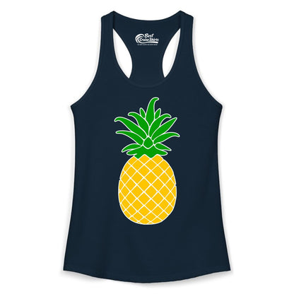 Pineapple Graphic Shirt - Tropical Fruit Apparel for Summer Fun (Ladies Tank) in Solid Midnight Navy - Cartoon Pineapple Graphic Shirt - Bold Tropical Fruit Summer Tee