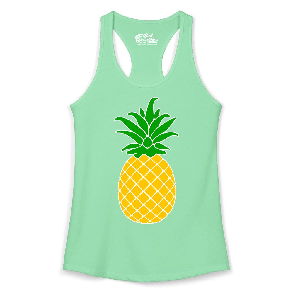 Pineapple Graphic Shirt - Tropical Fruit Apparel for Summer Fun (Ladies Tank) in Solid Mint - Cartoon Pineapple Graphic Shirt - Bold Tropical Fruit Summer Tee