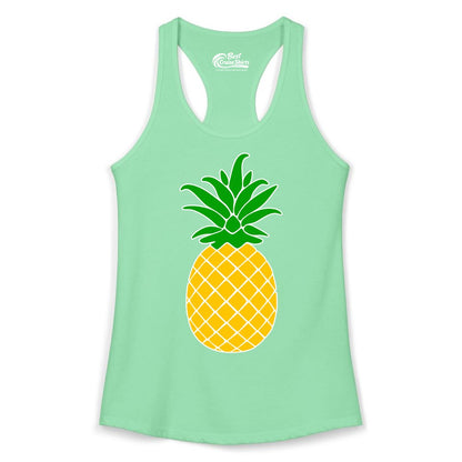 Pineapple Graphic Shirt - Tropical Fruit Apparel for Summer Fun (Ladies Tank) in Solid Mint - Cartoon Pineapple Graphic Shirt - Bold Tropical Fruit Summer Tee