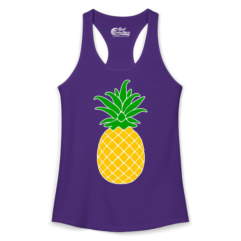 Pineapple Graphic Shirt - Tropical Fruit Apparel for Summer Fun (Ladies Tank) in Solid Purple Rush - Cartoon Pineapple Graphic Shirt - Bold Tropical Fruit Summer Tee